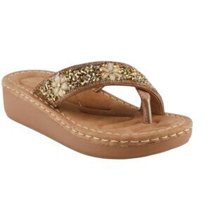 Patrizia Spring Step Masai sandals Tan gold tone metallic thong wedge shoes 39